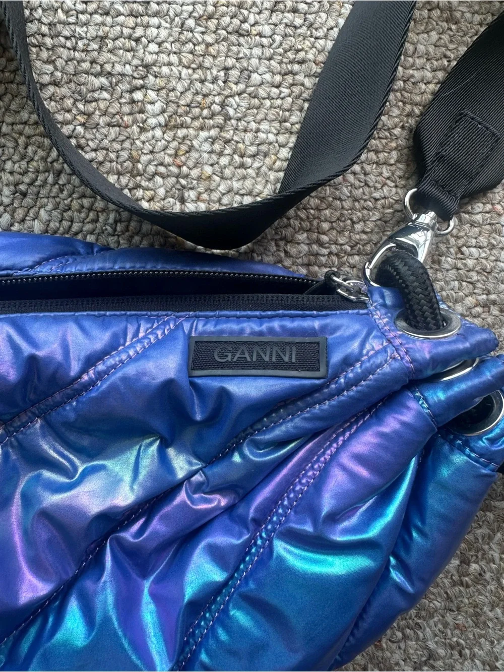 Ganni Iridescent Purple-Blue Crossbody Belt Bag
